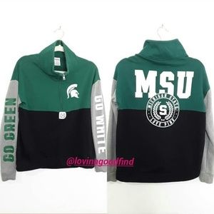 PINK MSU 1/4 Zip Green & Black Sweatshirt EUC sz S